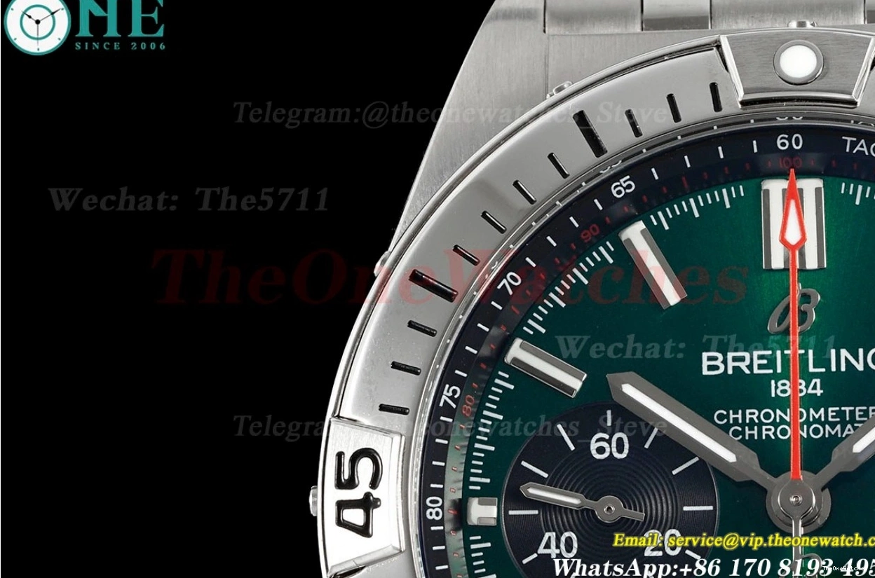 SS Stk 42MM SS Chronomat A7750 TF Green B01 0129